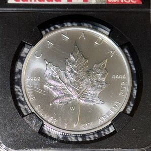 Silver Canadian Burnished Maple Leaf Coin Graded by NGC at a perfect MS70.